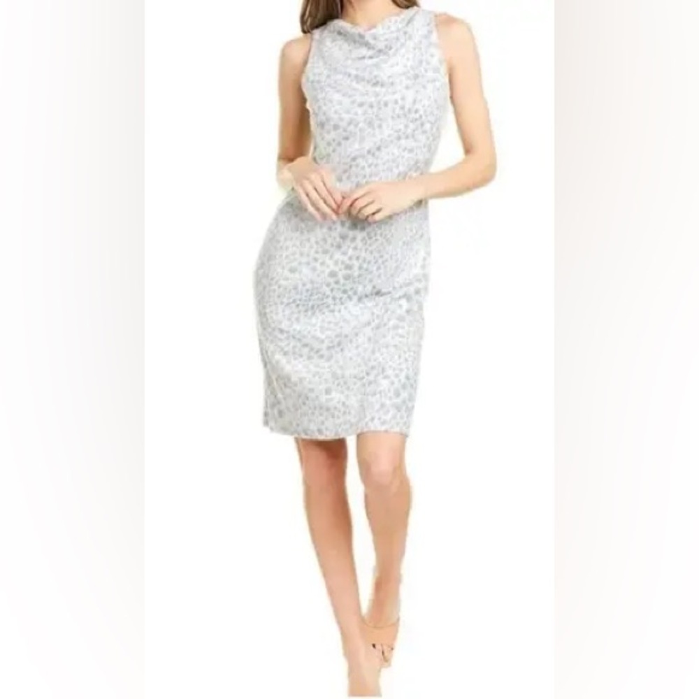 J. McLaughlin Delilah Silver Gray Safari Cheetah Print Suede Sheath Dress sz S